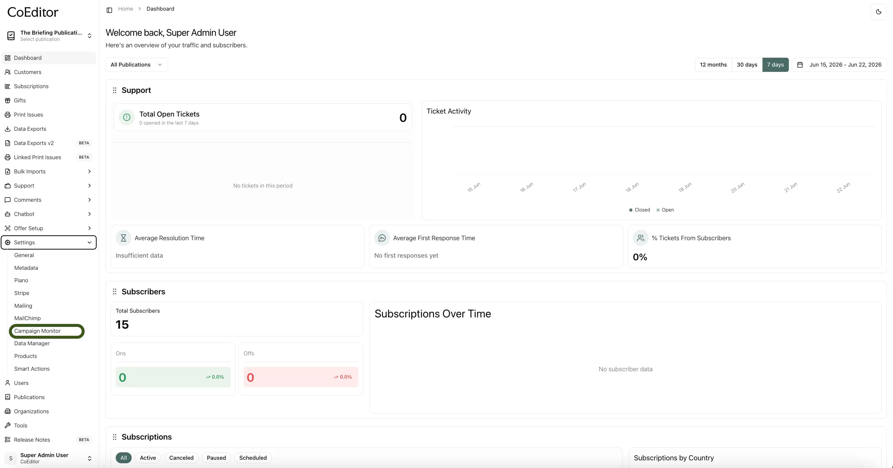 Open Settings and select the Campaign Monitor tab