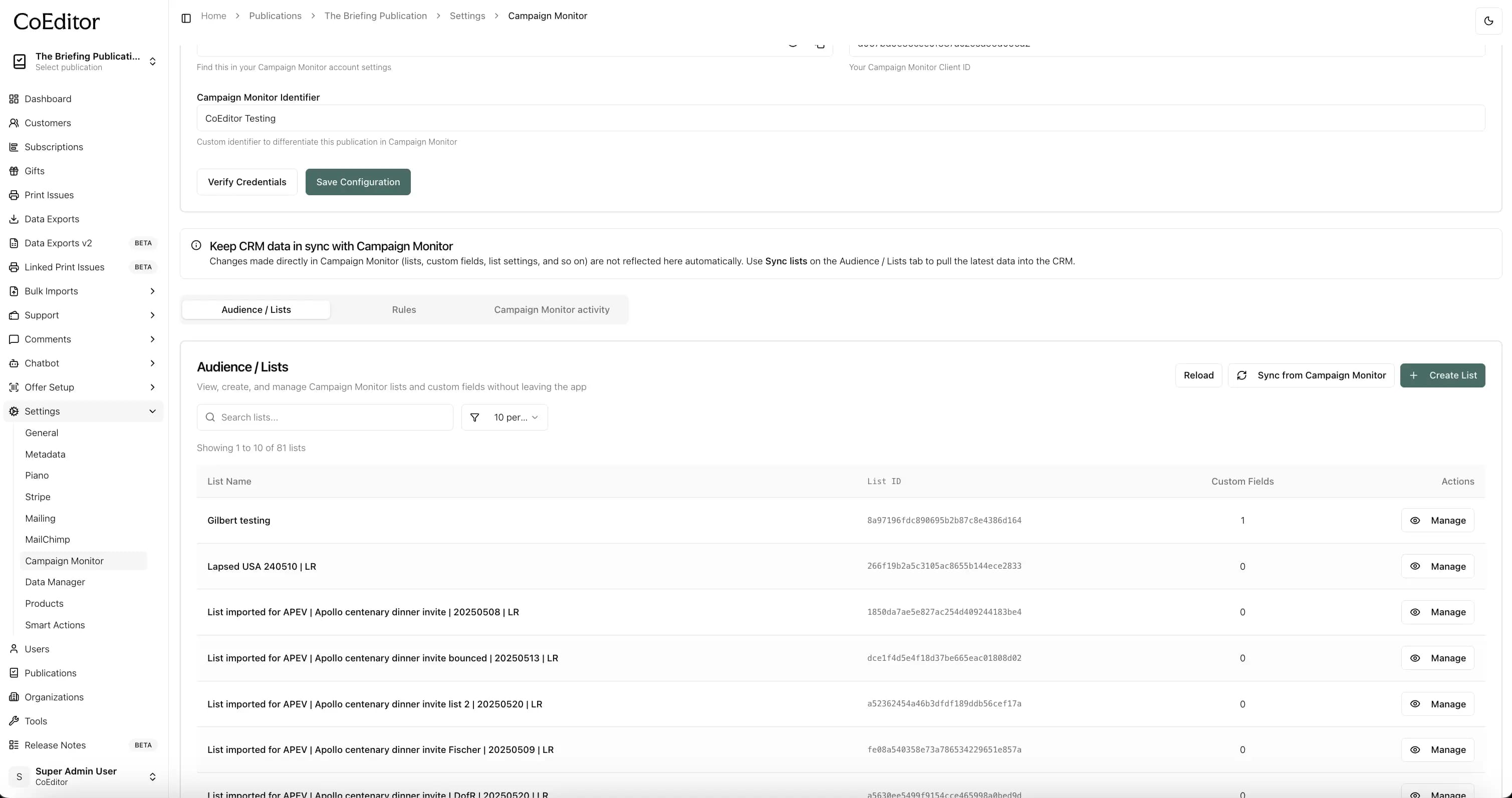 Sync lists after credentials are saved