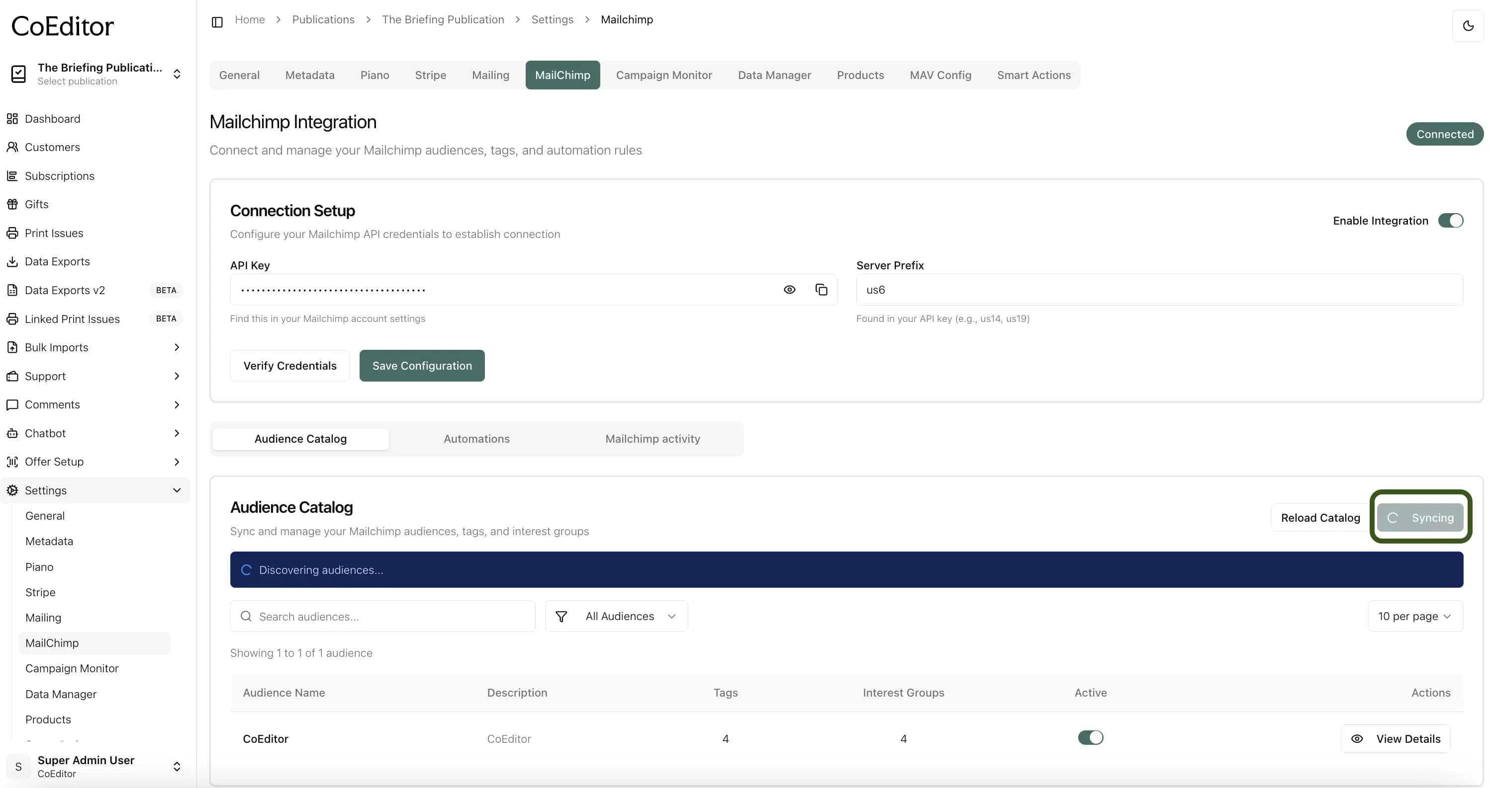 Sync catalog after credentials are saved
