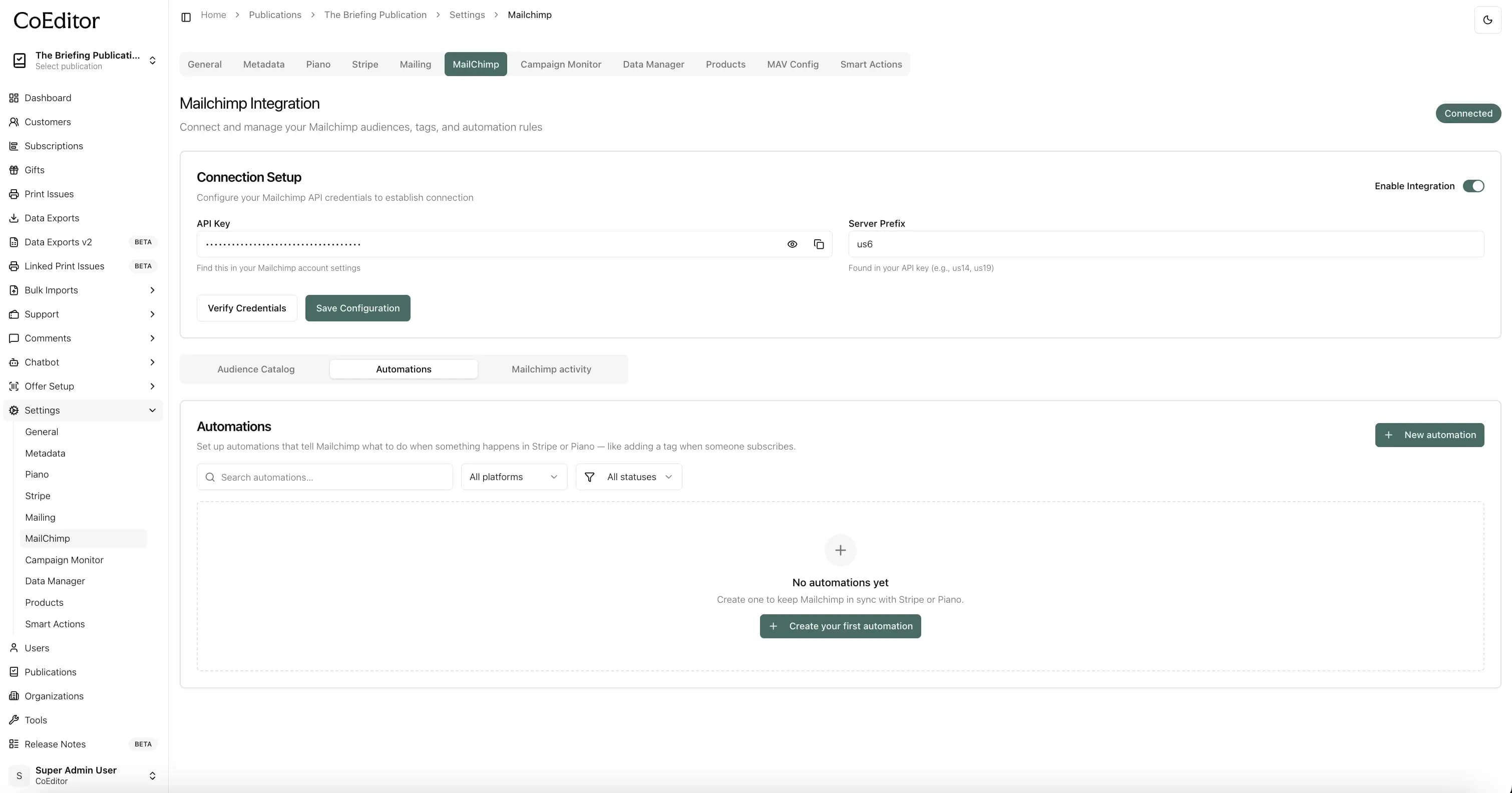 Select the Automations tab